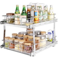 2-Tier Wire Pull Out Cabinet Under Sink Organizer 17"Wx21.2"Dx15.2"H