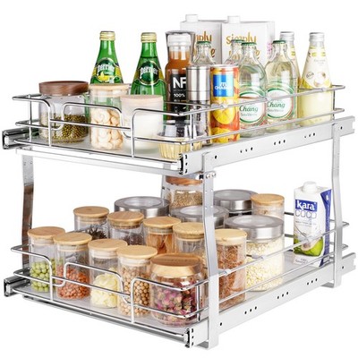 2-Tier Wire Pull Out Cabinet Under Sink Organizer 17''Wx21.2''Dx15.2''H
