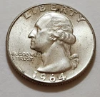 1964 Washington Quarter • AU Slider Look 90% Silver • Strong Detail NMM  X38