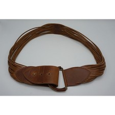 Brown Leather Waist Belt 1980's Brass Buckle