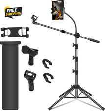 Mic Stand, Microphone Stand Floor Boom Mic Stand with Tablet Phone Holder