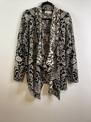 Jones New York Sport Woman Size 2X Black Ivory Drape Cardigan