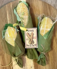 Rustic Primitive Style Corn Bowl Filler Fabric Fall Harvest 3 Ears Grubby