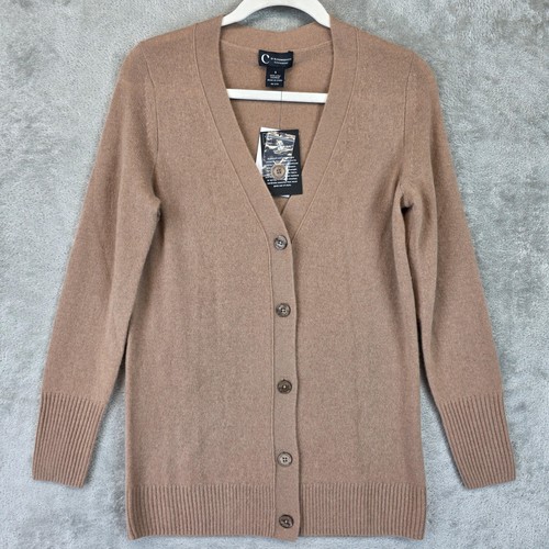 C by Bloomingdale's Sweater Womens Small Camel 100% Cashmere Cardigan V9702 New