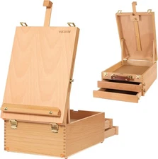 VISWIN Large Tabletop Easel Box with 3-Drawer, Hold Canvas 3 layers, Natural 