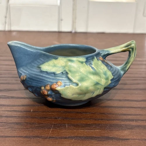 1940s Roseville Art Pottery Blue Bushberry Creamer