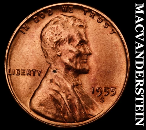 1955-S Lincoln Wheat Cent- Choice Gem Brilliant Uncirculated Luster #J1374