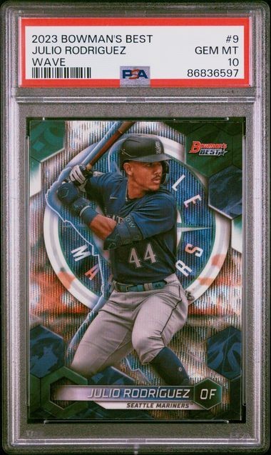 Julio Rodriguez 2023 Bowman's Best WAVE REFRACTOR PSA 10 Gem Mint Card #9 view 1