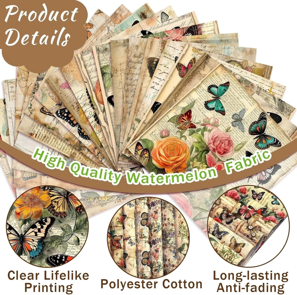 20 Pcs 10''x10'' Vintage Butterfly Quilting Fabric Square Retro Butterfly Flo... - Image 2 of 2