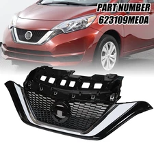 Front Bumper Upper Grille Black w/ Chrome Trim For 2017-2019 Nissan Versa Note
