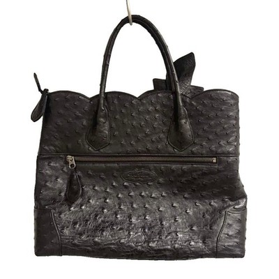 Buona Fortuna Ostrich Leather Handbag Black Ladies AB Condition
