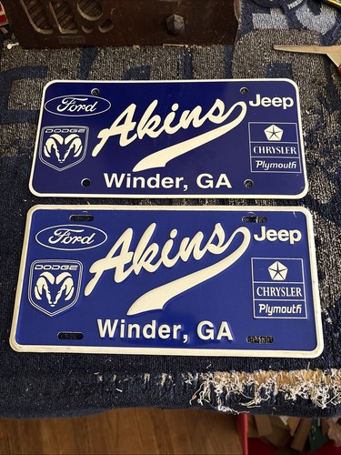 Metal Plastic Dealership License Plate Akins Ford Dodge Winder Georgia Lot Of 2