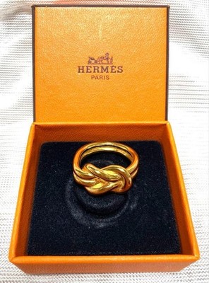 Vintage HERMES Scarf Ring Atame Circle Knot Design Gold Tone  display picture 3