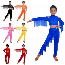 Girls Outfit Rumba Dancewear Elastic Waistband Set Crop Top Modern With Pants