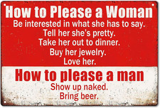 Fmcmly Funny Garage Sign Humor Man Cave Bar Art Decorations, How to Please a Wom