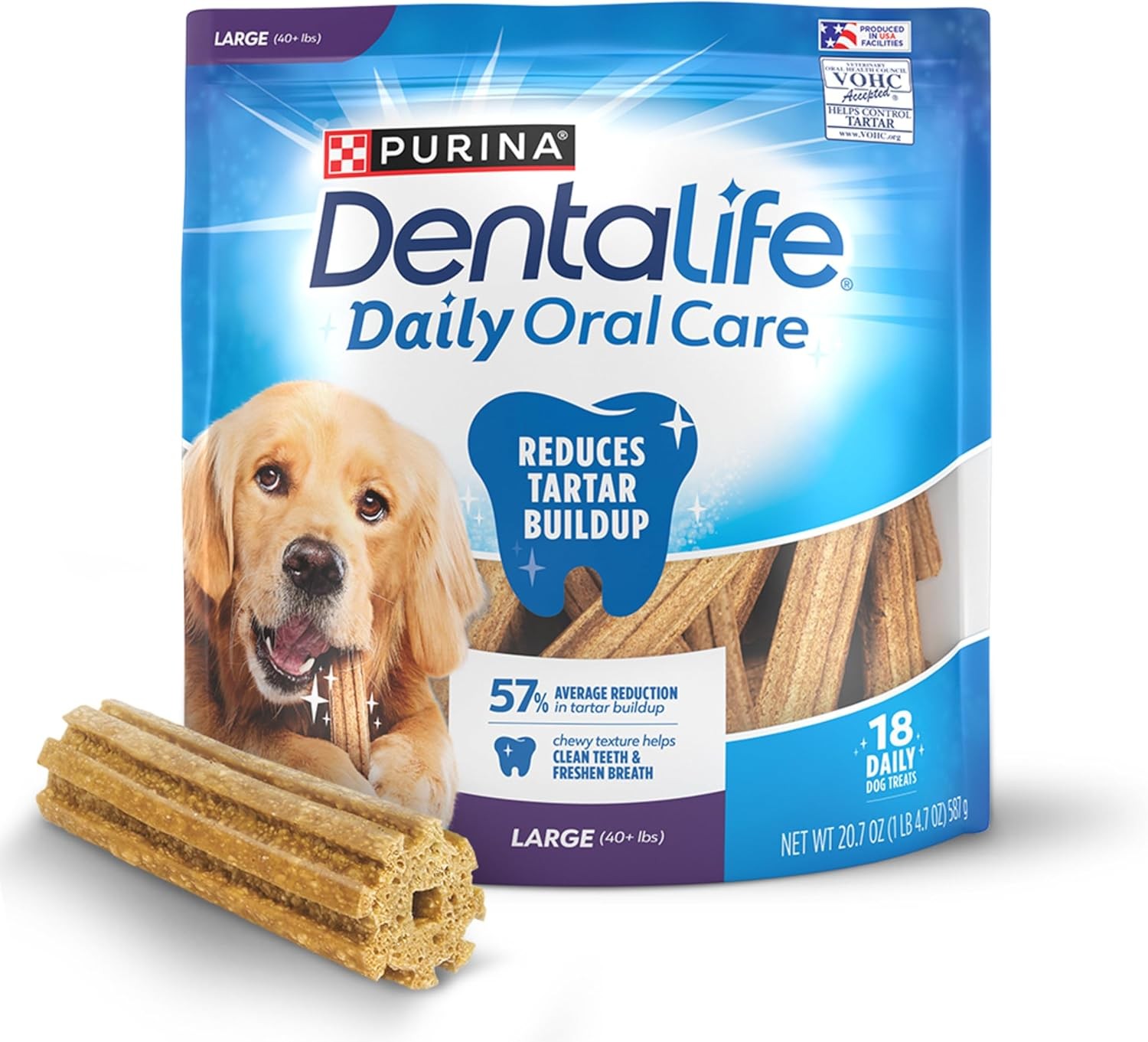 Purina Made in USA Facilities Large Dog Dental Chews Daily 18 ct. Pouch