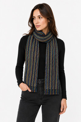 Missoni Purple Blue Teal Chevron Zig Zag Orange Label Fringe Scarf NWT $295