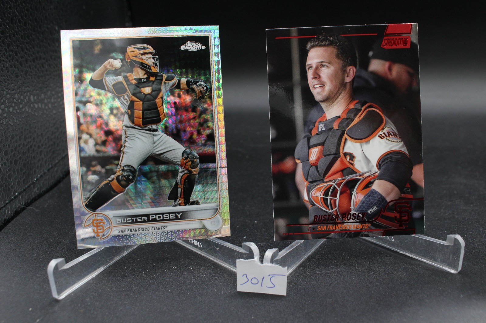 2022 Topps Chrome Buster Posey #95 Prism Refractor & Stadium Club Red #68