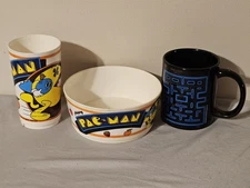 Vintage 1980s Deka NJ Plastic Pac Man Cereal Bowl And Cup Set Color Changing Mug