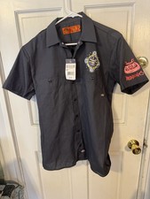 Dickies Workwear Red Bones Short Sleeve Button Up Shirt Men  s Size SM Gray New 