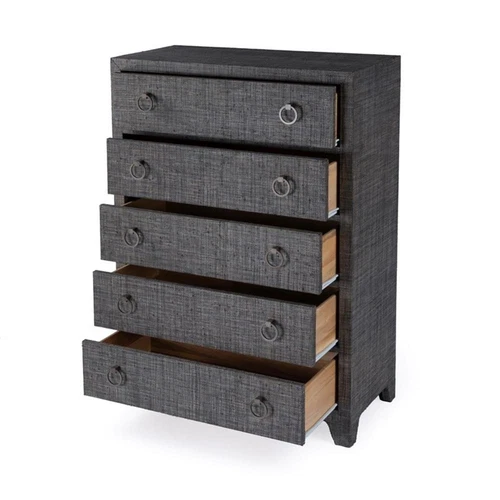 Butler Specialty Company Bar Harbor 5 Drawer Raffia Dresser - Charcoal Gray - Picture 4 of 10