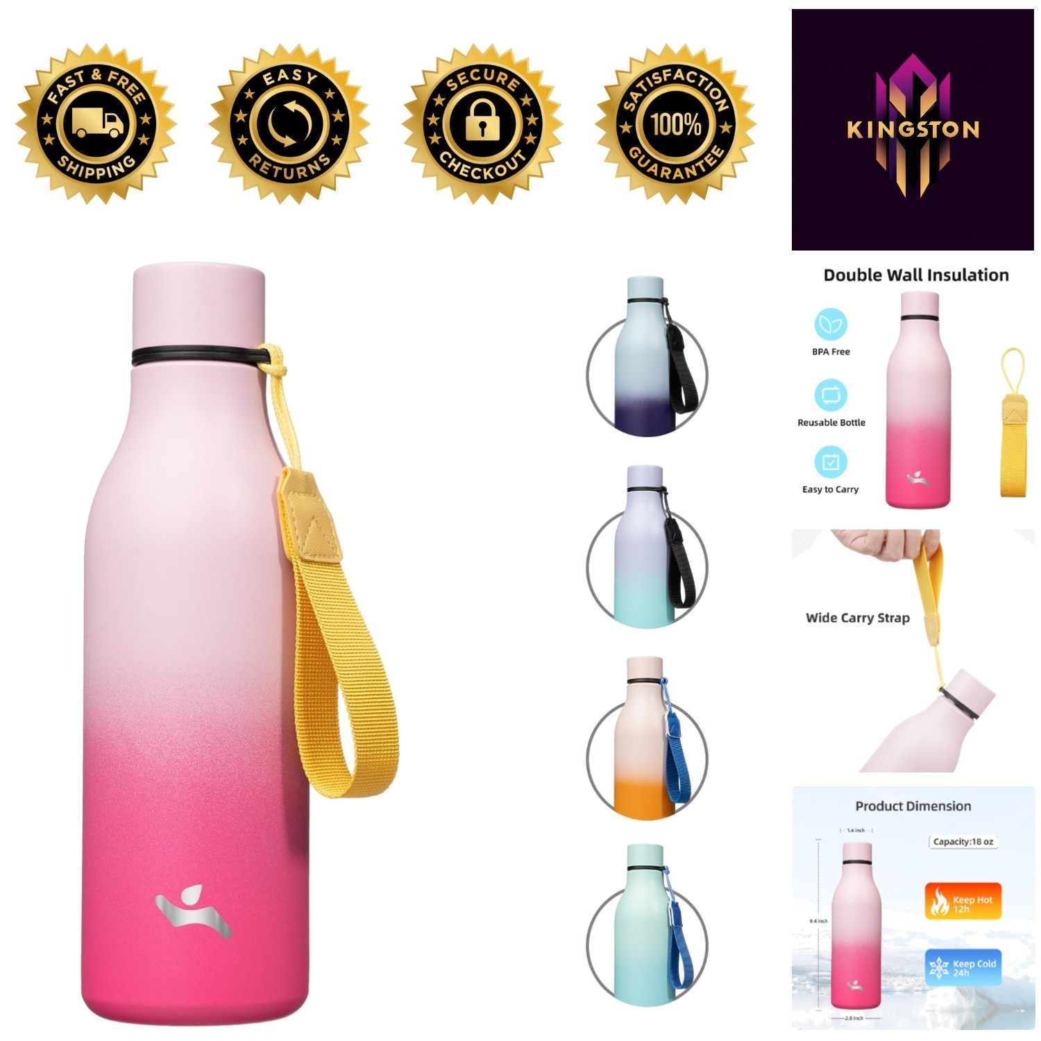 18 oz Leakproof Cherry Water Bottle - BPA-Free & Sweatproof 