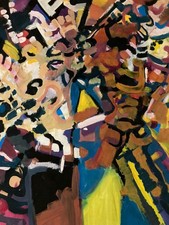 Schöner Großer Zeichnung Abstrakt Gouache Papier 1970 Zum Identifizieren Antik