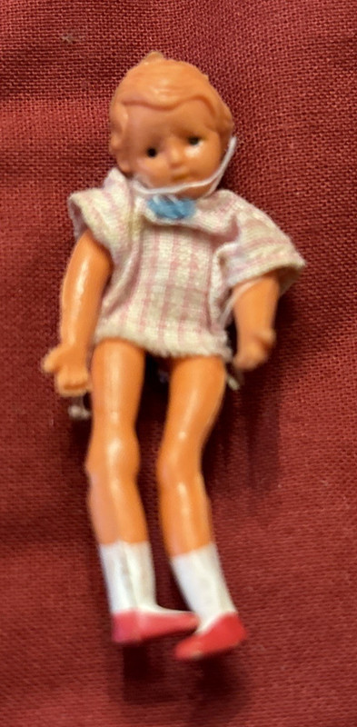 Vintage dollhouse action figure baby girl, bendable