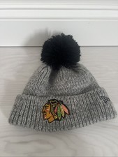 Chicago Blackhawks New Era Beanie Knit Pom Winter NHL Hat Black  Gray