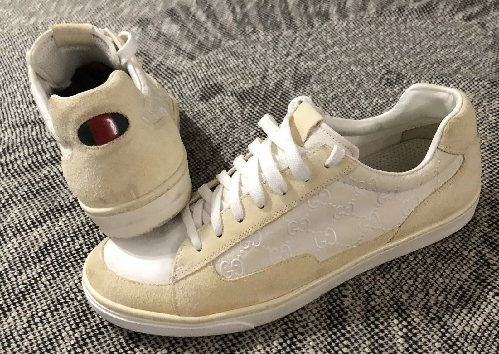 baskets gucci toile X cuir blanc logo GG en relief homme taille 10 5