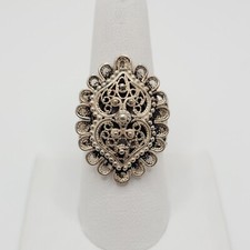 Vintage Flower Filigree Ring .925 Sterling Silver Size 9 - RS010