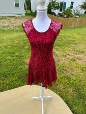 Magenta Lace Formal Dress Size Small Knee Length Short Sleeve Keyhole Back