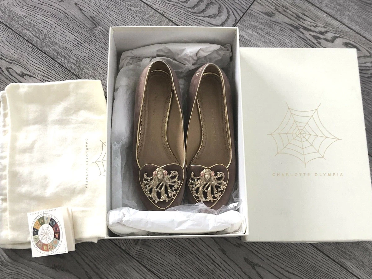 AUTH CHARLOTTE OLYMPIA ZODIAC VIRGO PINK SUEDE FLATS LOAFERS EU 38 UK 5 US 7