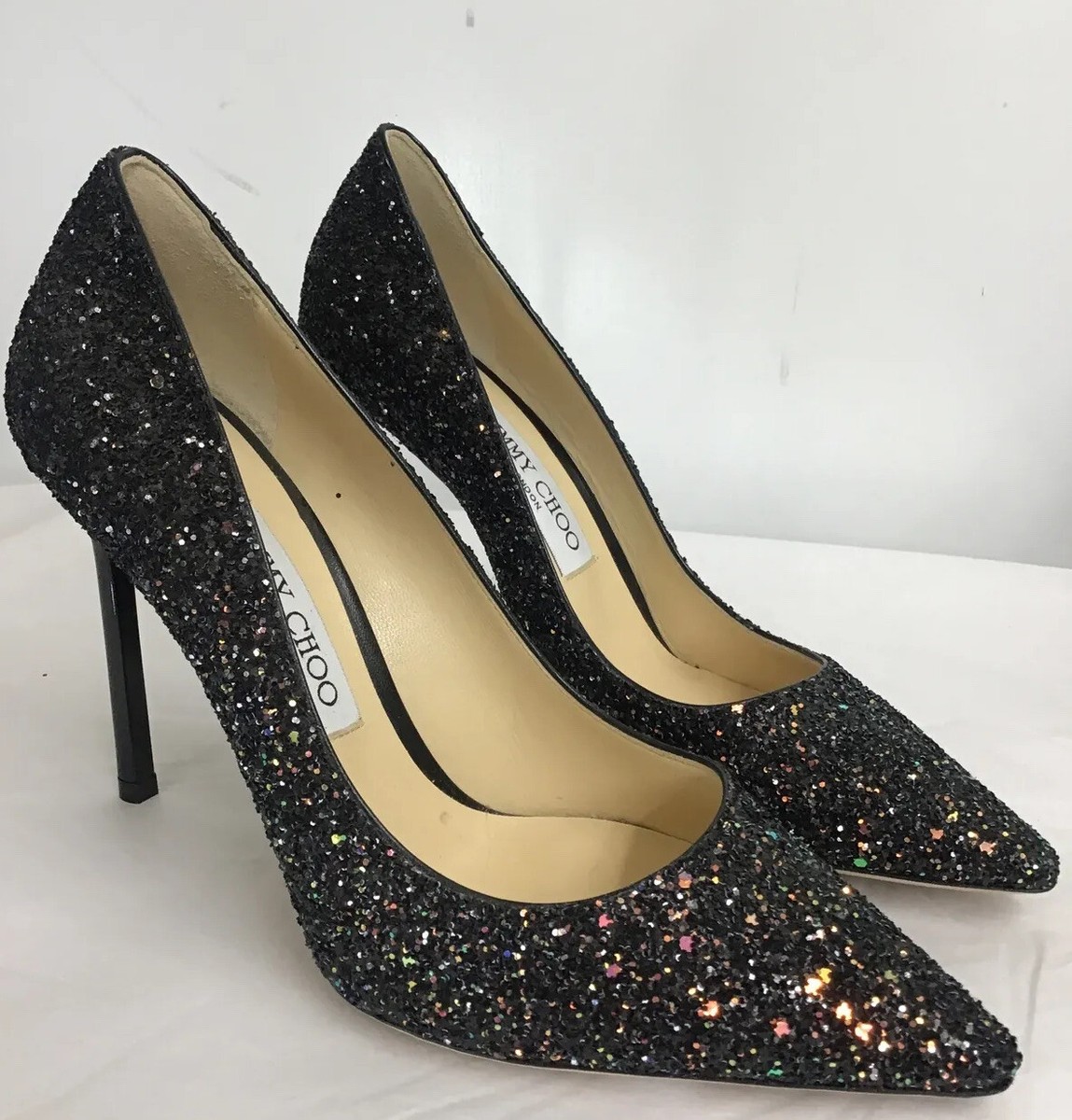Jimmy Choo Black Multi Glitter Pump Pointed Toe 4.25” Heel New