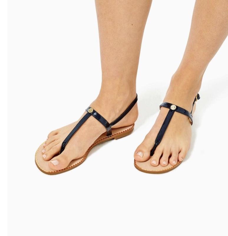 NEW Lilly Pulitzer Rita True Navy Patent Leather Thong Sandals Resort Size 9.5
