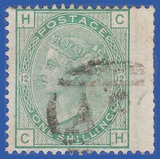 GB QV 1875 1s GREEN PLATE 12  CH SG150 GU + LIGHT WEST INDIES CANCEL