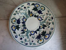 Vintage H J Wood Ltd England Hand Painted 12" Floral Plate Dish Blue/Green Cream