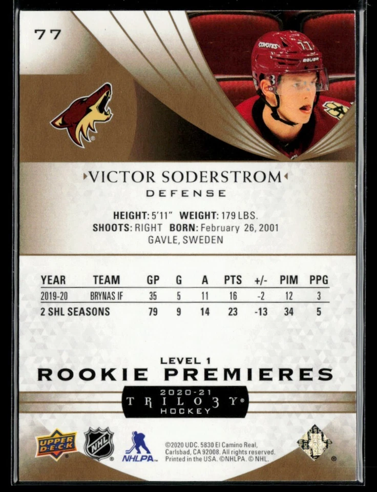 2020-21 Upper Deck Trilogy Victor Soderstrom RC 328/999 #77 - Image 2 of 2