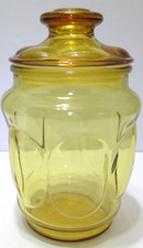 Vintage LE Smith Glass Canister Jar with Lid Oval Bubbles Amber 7 3/4