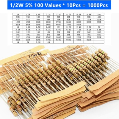 1/6W 1/8W 1/4W  1/2W 1W 2W 3W 5W Carbon Film Resistors Assortment kits Kit Set