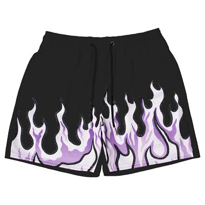 超値下げCHALLENGER/FIRE SHORTS（PURPLE/BLACK） Mens Flame Graphic Workout Shorts Drawstring Waist Basketball