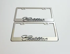 2 pcs Silver License Plate Frame for 3D Cadillac Logo 