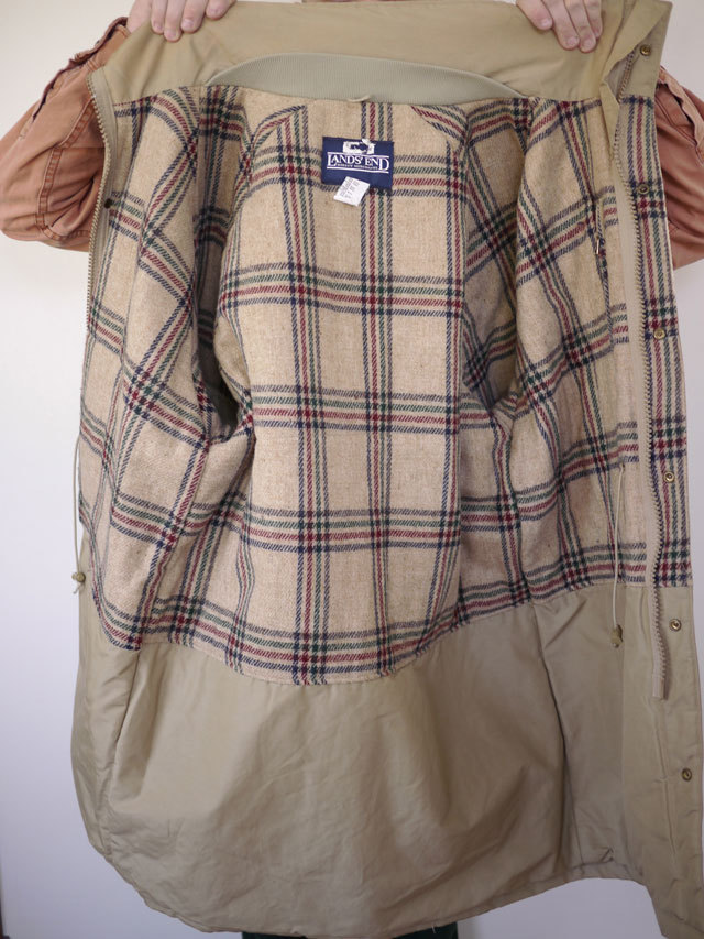 Vintage LANDS END Wool Lined Nylon PARKA Long Warm Khaki Vintage LANDS END Wool Lined Nylon PARKA Long Warm Khaki