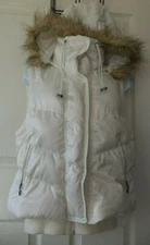 INC Faux Fur Winter Down Beige Vest Removable Hood Women's Juniors Size M