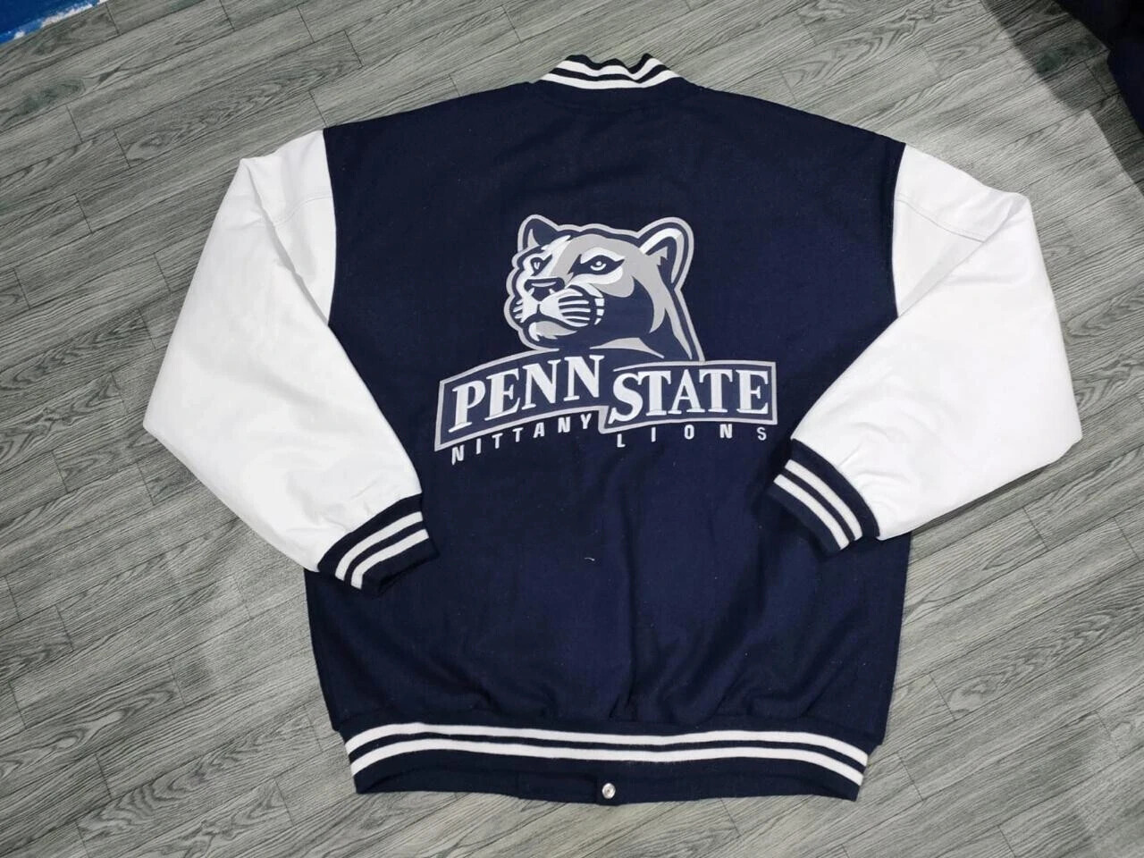 Penn State Nittany Lions Graduate Navy and White Letterman Varsity Jacket
