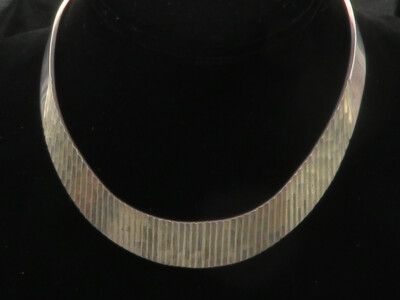 MEXICO 925 Sterling Silver Vintage Shiny Fluted Detail Collar