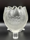 Vintage Fenton 3 footed Satin Glass Pinched Top Vase With Grape Design