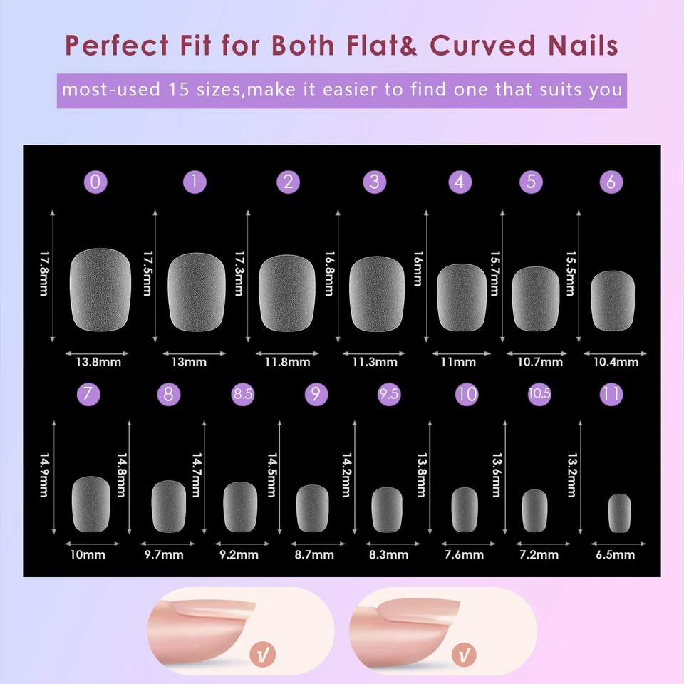 Soft Gel Seamless Frosted Nail Tips 15 Sizes Short Coffin Almond Gel False Nail - Image 4 of 4