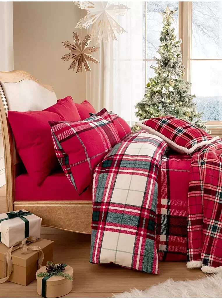 Red Brushed Cotton Check Reversible Duvet Set Double Asda George