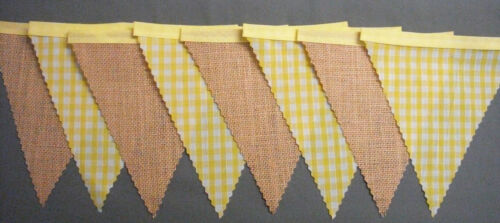 Yellow Gingham & Hessian Bunting Party Easter Garden Decoration 4 mt or more - Picture 1 of 1